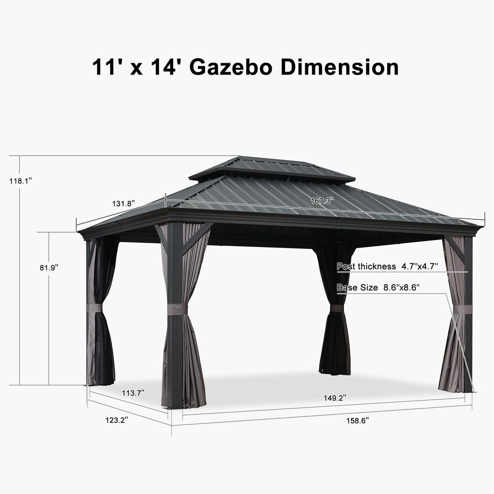 HOMLUX 14-ft x 11-ft Double Roof Outdoor Gazebo Gray Gazebo with Hardtop Roof (Screen Included), , large