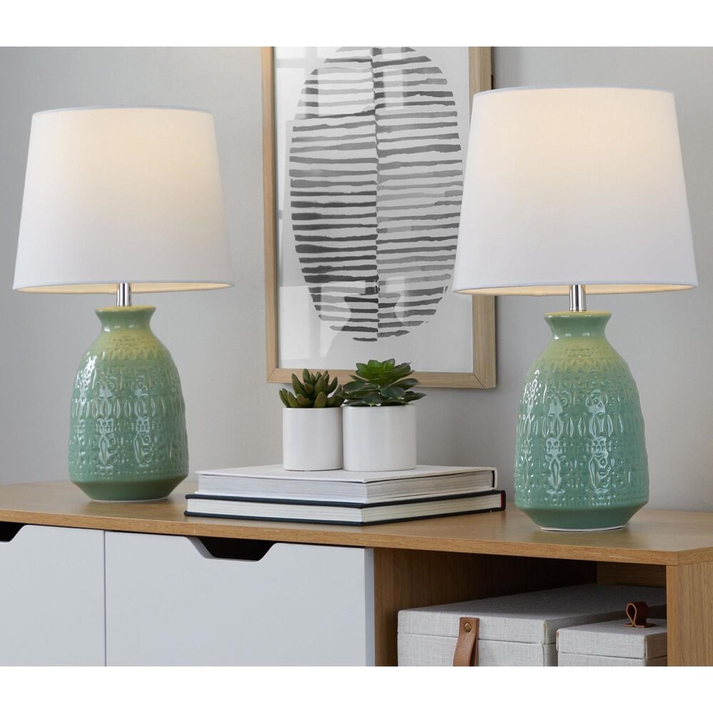 LumiSource Claudia Ceramic Table Lamp in Sage Green and Polished Nickel (Set of 2), , large