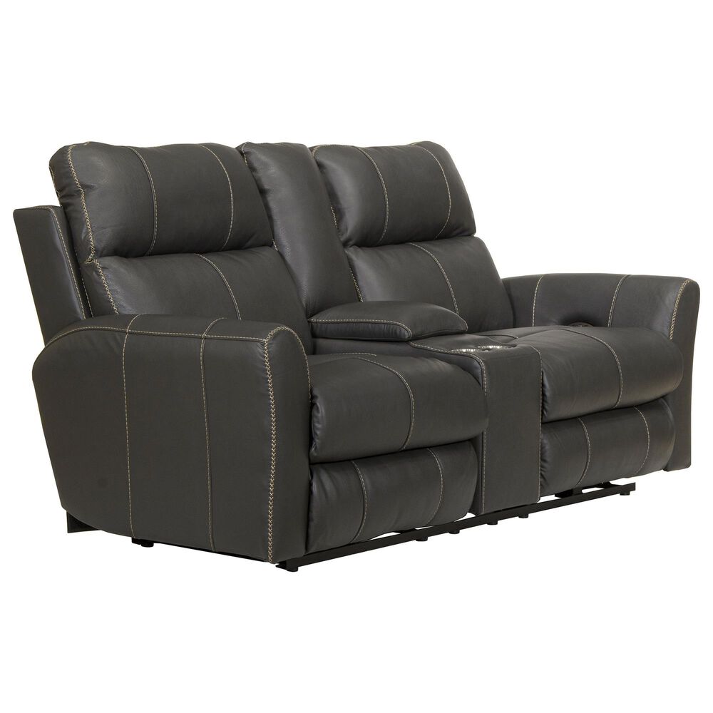 Catnapper Fredda Power Reclining Console Loveseat with Power Headrest in Anthracite, , large
