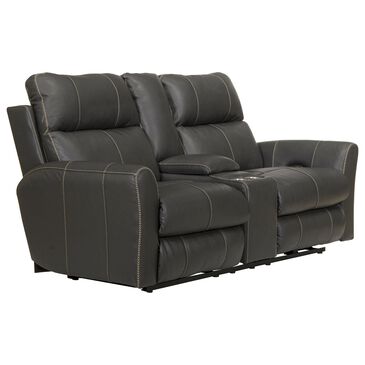 Catnapper Fredda Power Reclining Console Loveseat with Power Headrest in Anthracite, , large