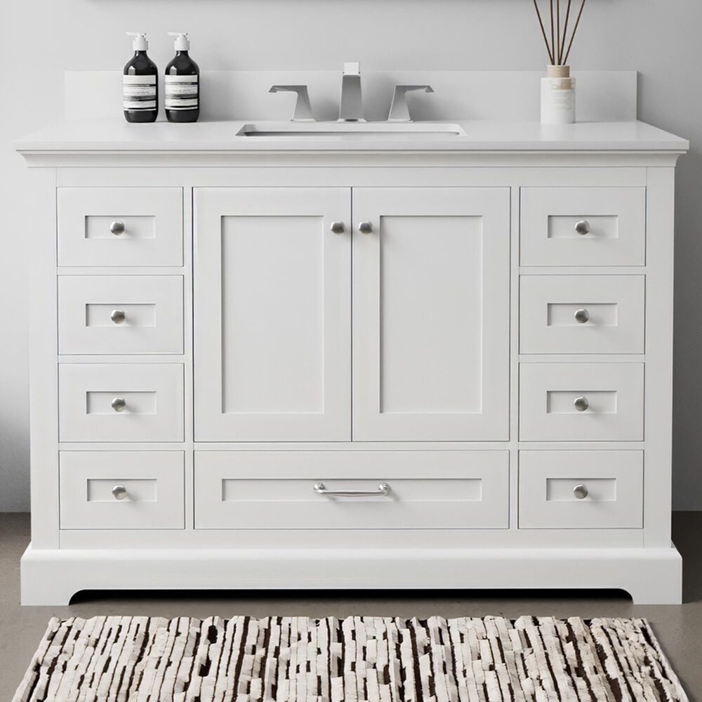 Lexora Home Dukes 48" Single Bathroom Vanity in White with 2 cm White Quartz Top and Rectangular Sink, , large