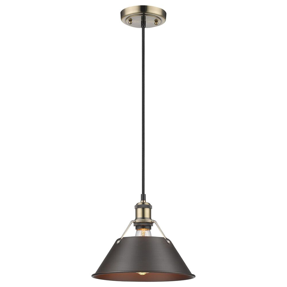 Golden Lighting Orwell 1-Light Medium Pendant with Rubbed Bronze Shade in Aged Brass, , large