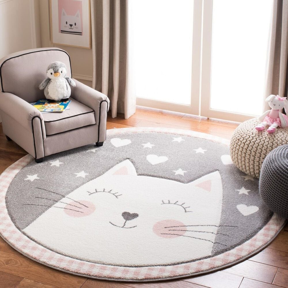 Safavieh Carousel CRK134 8&#39; Round Pink and Grey Kids  Area Rug, , large