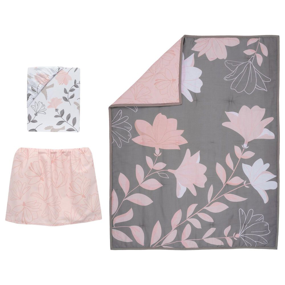 Lambs and Ivy Petals 3-Piece Crib Bedding Set in Mink Gray, Pink, Blush, Rose and White, , large