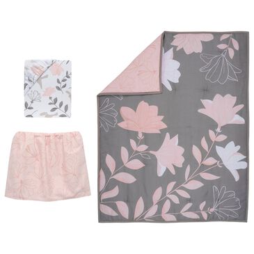 Lambs & Ivy Petals 3-Piece Crib Bedding Set in Mink Gray, Pink, Blush, Rose and White, , large