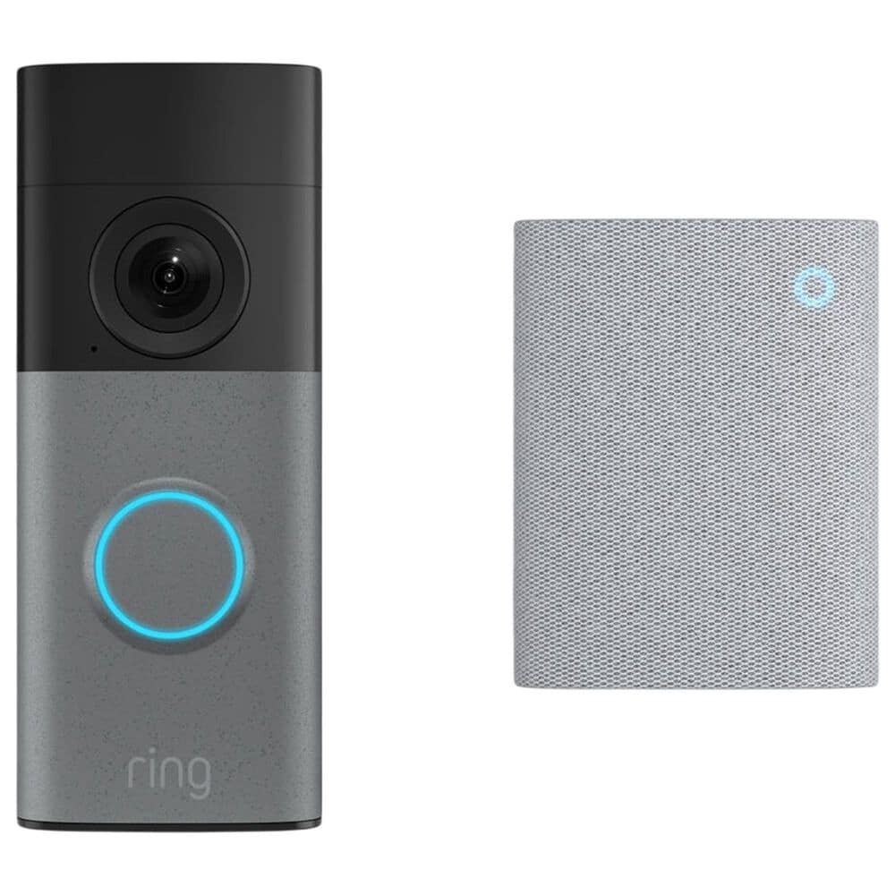 Ring 2K Wired Doorbell with Chime Bundle in Speckled Gray and White, , large