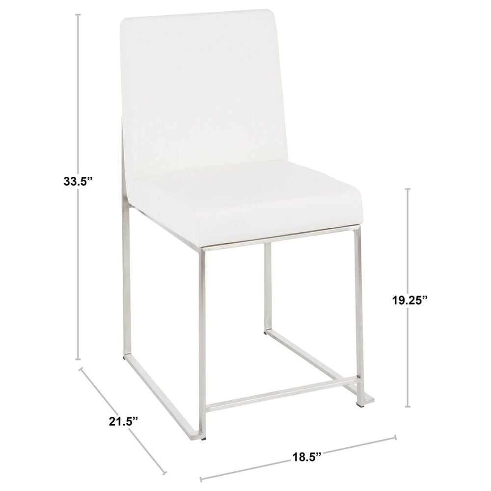 Lumisource Fuji Side Chair with White Faux Leather Cushion in Brushed Stainless Steel &#40;Set of 2&#41;, , large