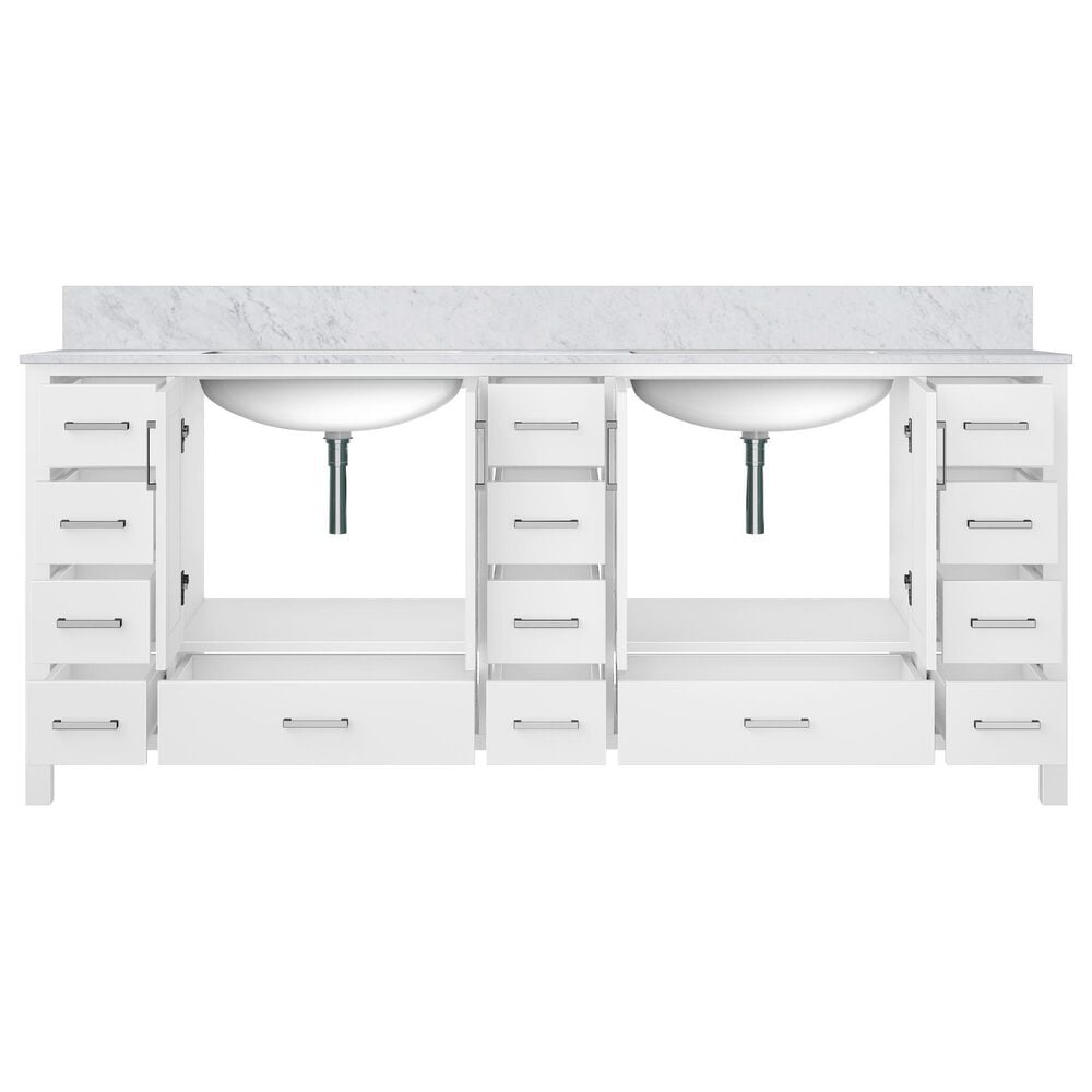 Lexora Home Jacques 84&quot; Double Bathroom Vanity in White with 2 cm White Carrara Marble Top and Rectangular Sinks, , large