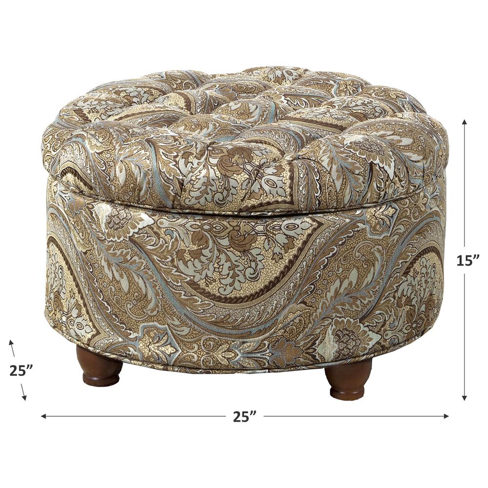 Kinfine Button Tufted Storage Ottoman in Brown and Teal Paisley, , large