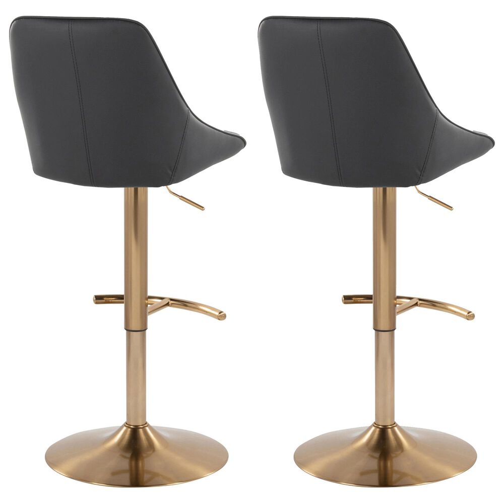 LumiSource Diana Adjustable Barstool with Black Faux Leather Upholstery in Gold (Set of 2), , large