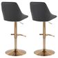 LumiSource Diana Adjustable Barstool with Black Faux Leather Upholstery in Gold (Set of 2), , large