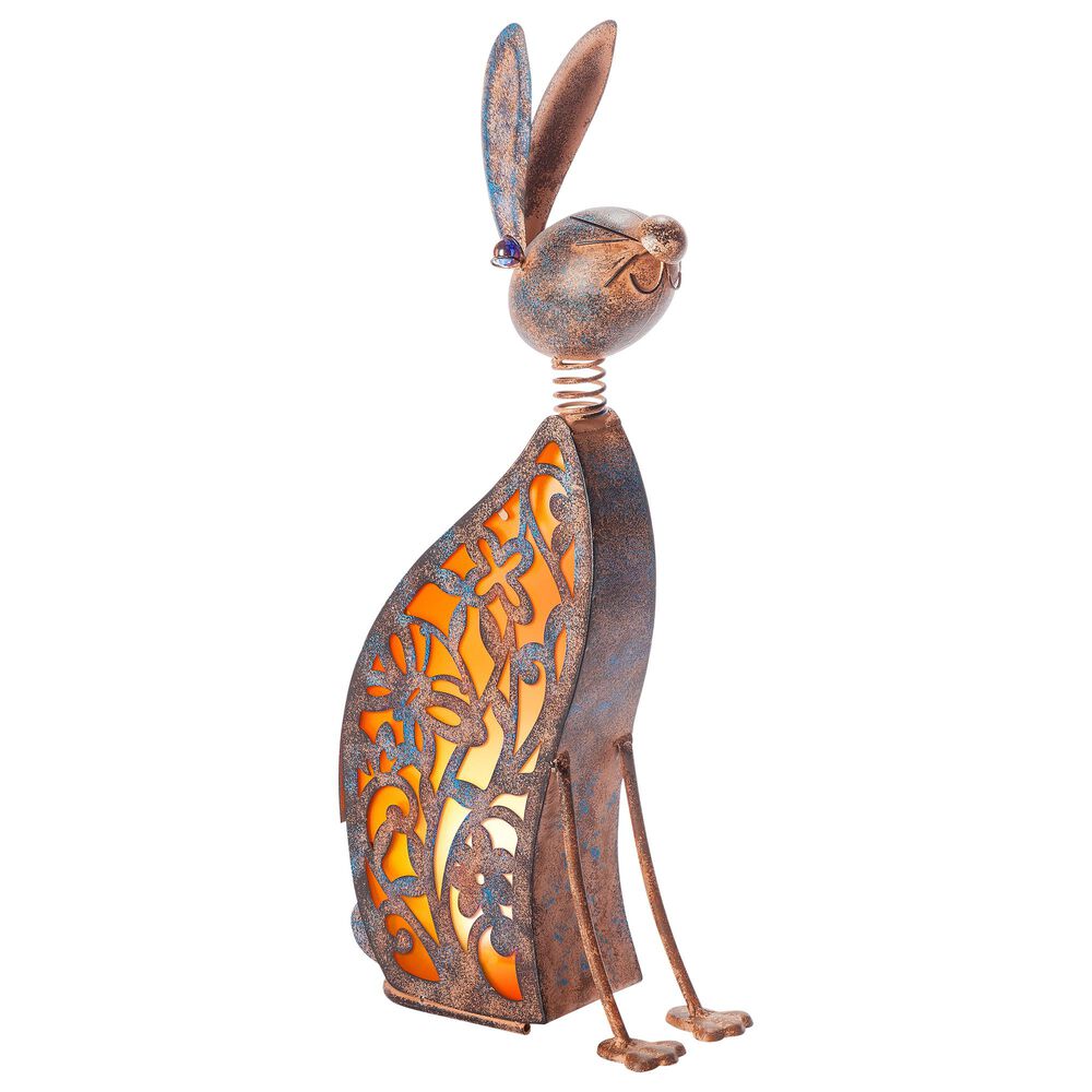 The Gerson Company 23.03" Solar Lighted Garden Rabbit in Bronze, , large