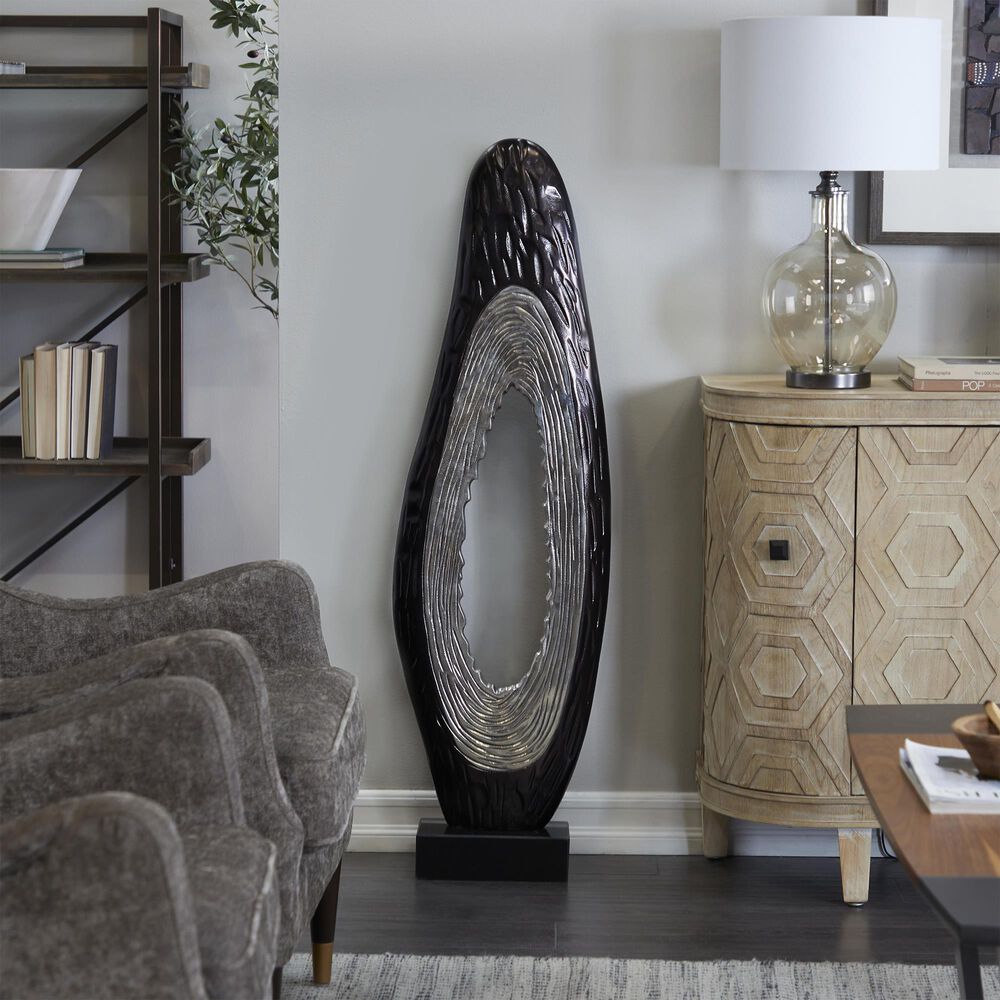 Maple and Jade Abstract Teardrop Decorative Sculpture in Satin Black and Silver, , large