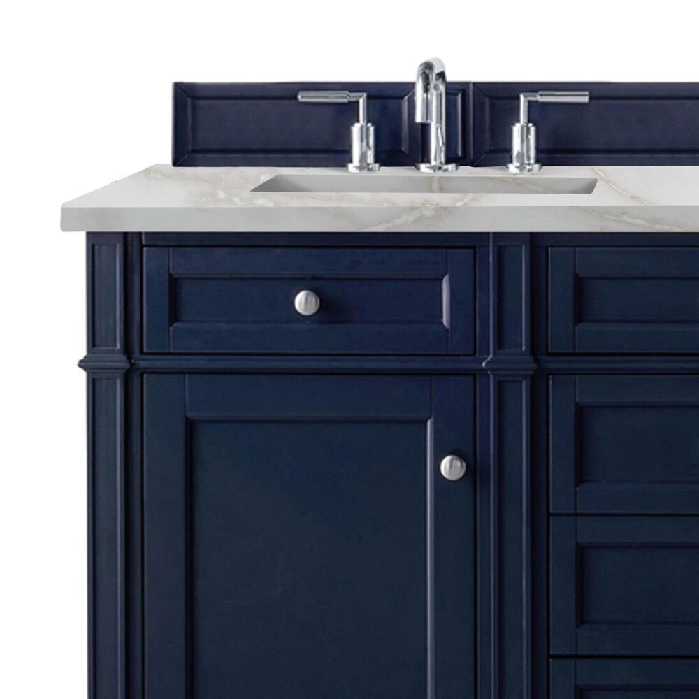 James Martin Brittany 60&quot; Double Bathroom Vanity in Victory Blue with Single Hole 3 cm White Zeus Quartz Top and Rectangular Sinks, , large