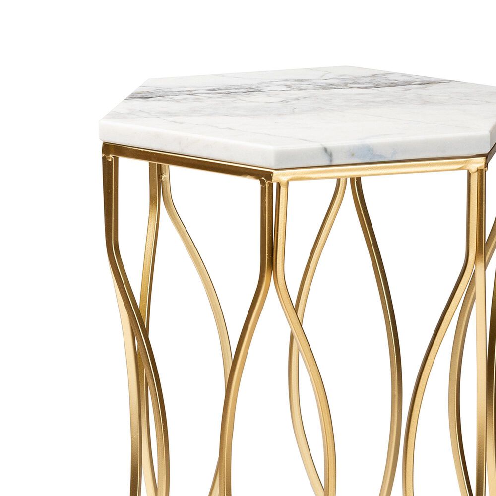 Baxton Studio Kalena End Table in White and Gold, , large