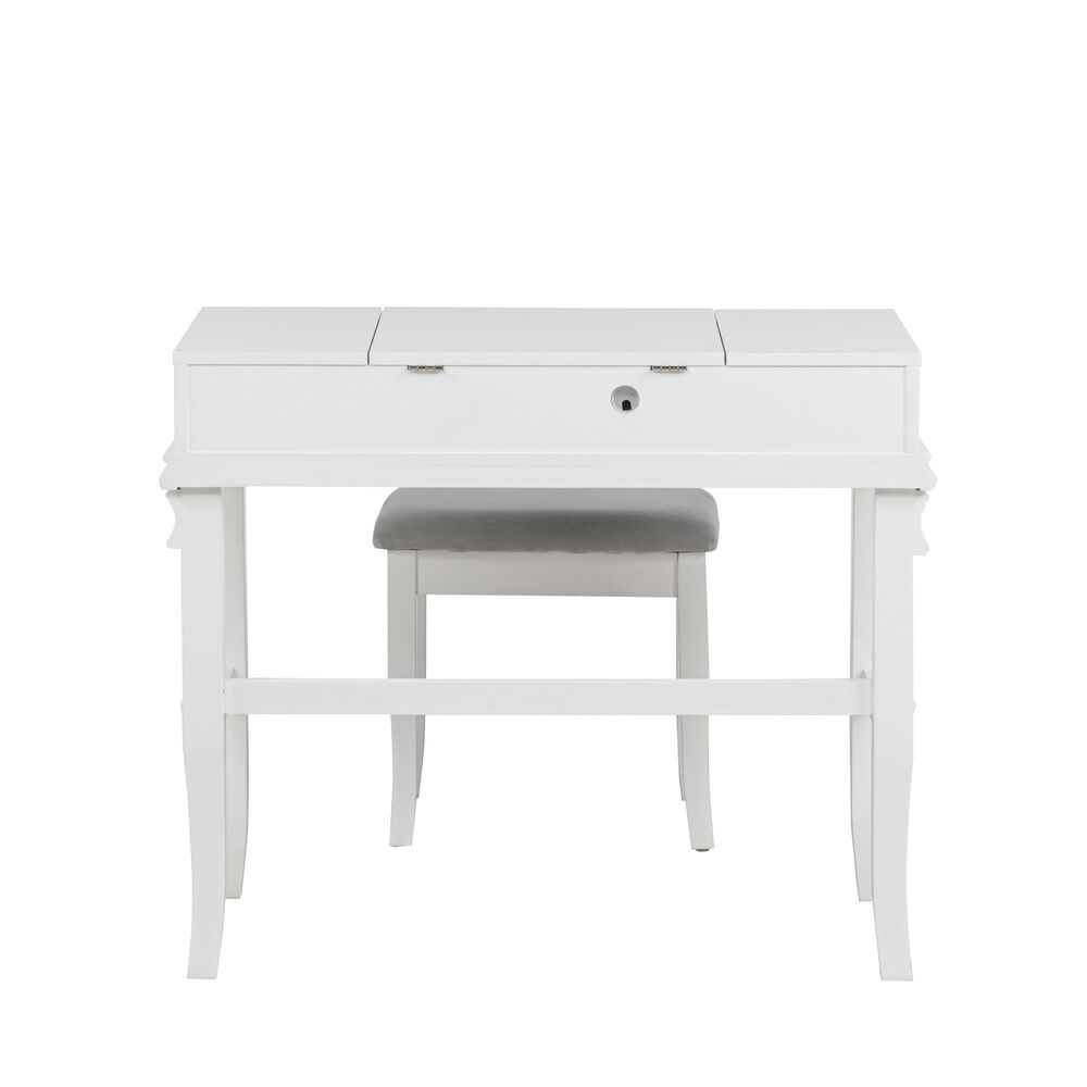 Linon Home Decor Angela Vanity with Stool in White, , large
