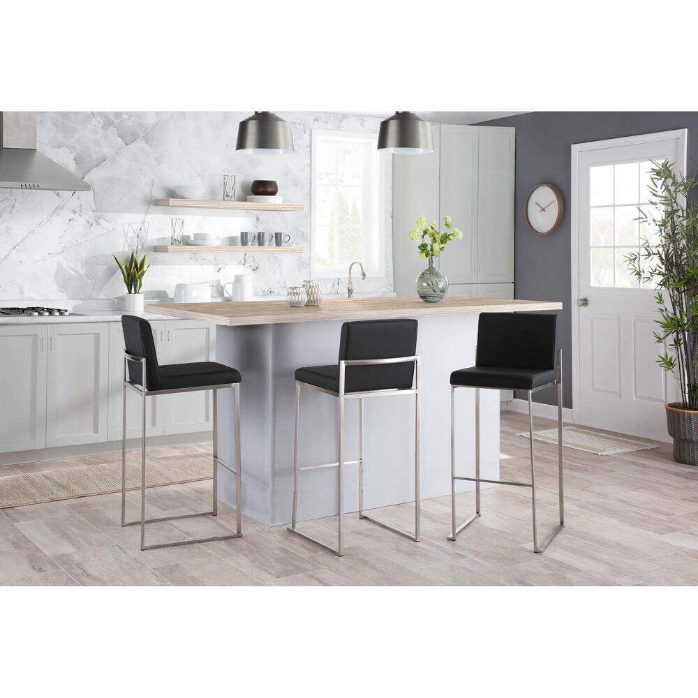 Lumisource Fuji High Back Barstool with Black Faux Leather in Stainless Steel &#40;Set of 2&#41;, , large