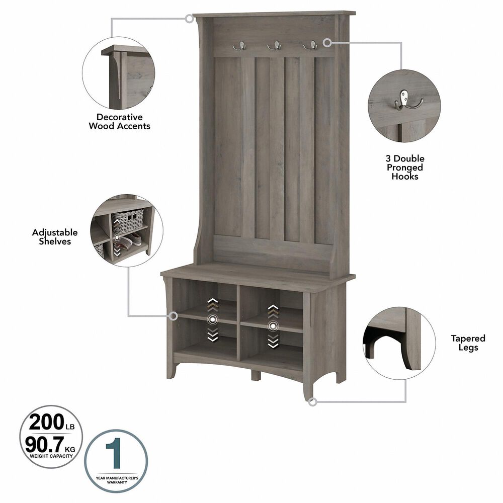 Bush Salinas Hall Tree with Storage Bench in Driftwood Gray Nebraska