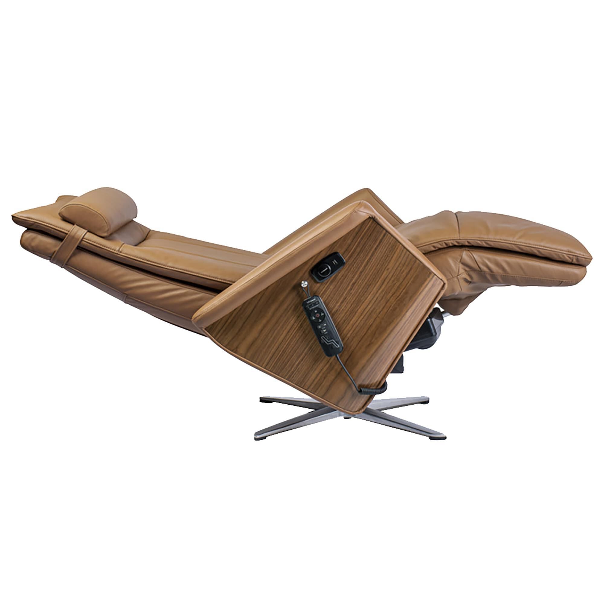 Svago Swivel Power Zero Gravity Leather Massage Recliner in Toffee