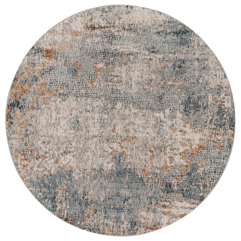 Surya Cardiff CDF-2305 Medium Gray, Light Blue, Mustard, Dark Blue, Dusty Pink and Rust 7"10" Round Area Rug, , large