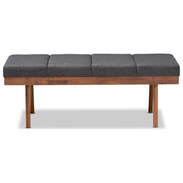 Baxton Studio Larisa Upholstered Bench in Walnut and Charcoal, , large