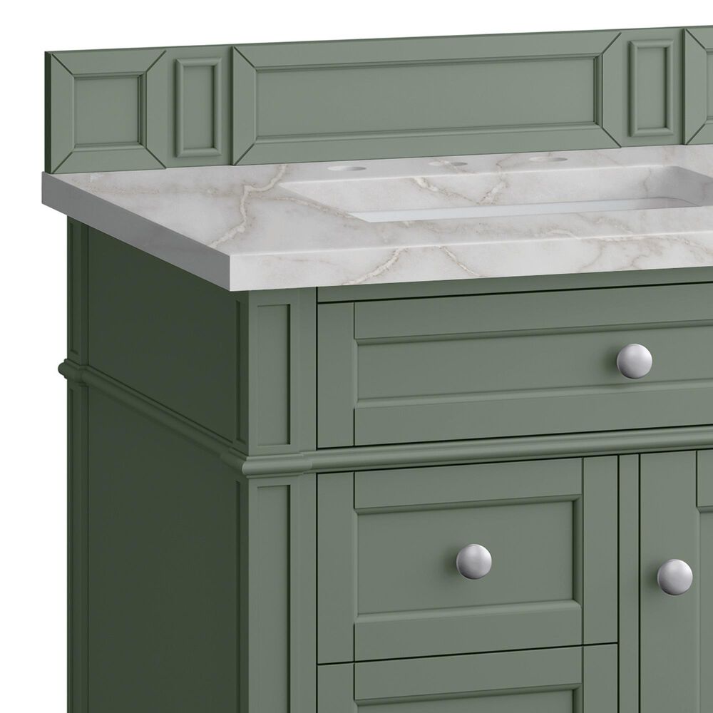 James Martin Vanities Brittany 30" Single Bathroom Vanity in Smokey Celadon with 3 cm Victorian Silver Quartz Top and Rectangular Sink, , large