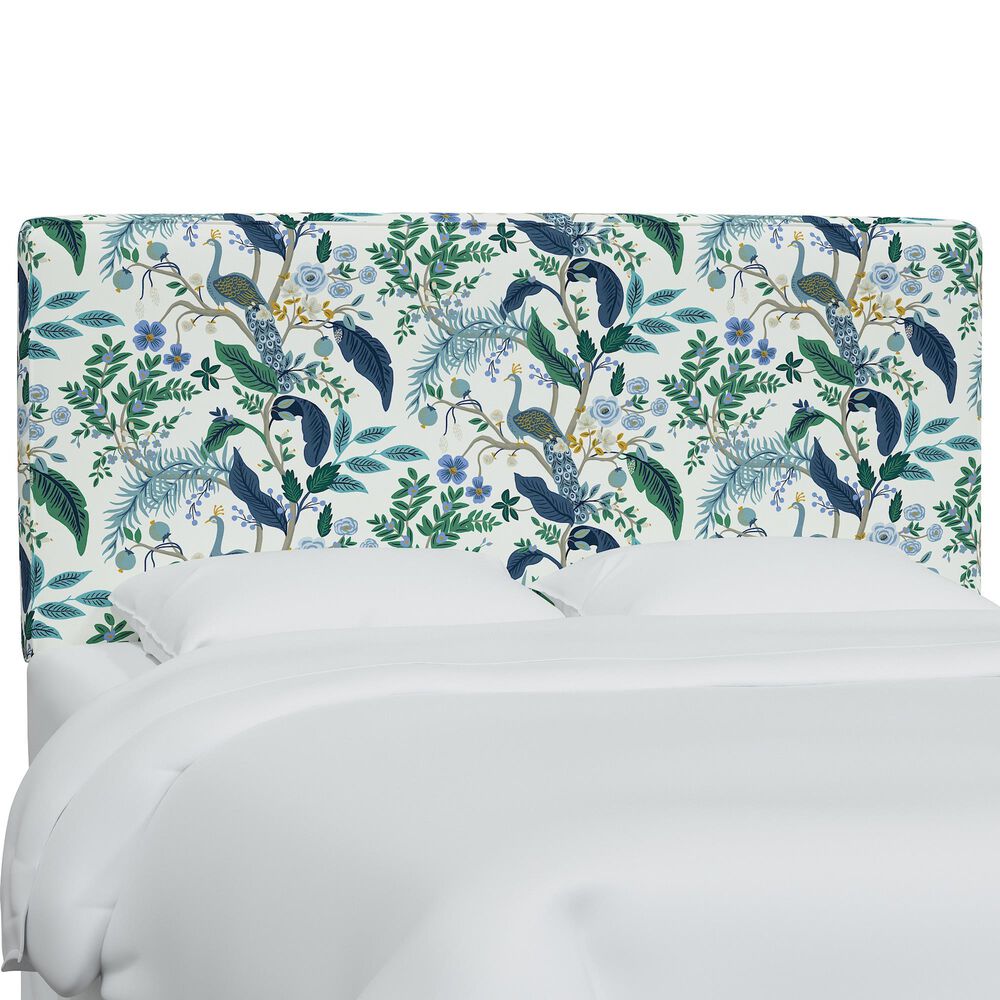 Rifle Paper Co Crafted by Cloth & Company Elly Queen Headboard in Peacock Blue/White, , large