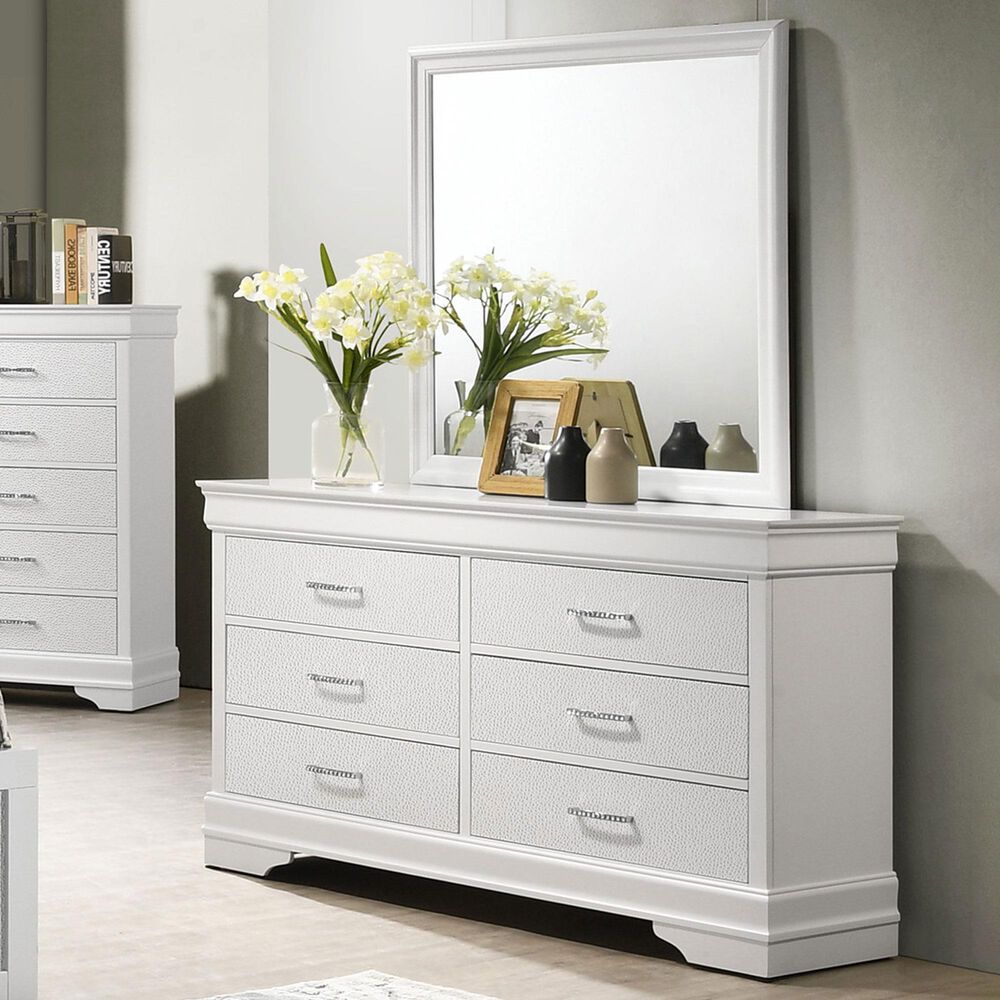Crown Mark Amalia 6-Drawer Dresser and Mirror in White, , large