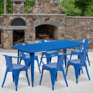 Flash Furniture 7-Piece Metal Table Set in Blue, , large