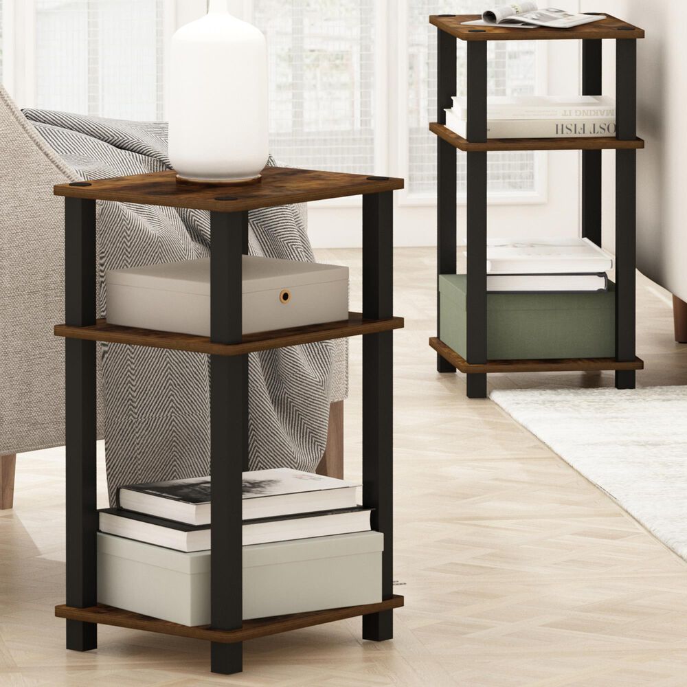 HOMLUX 3-Tier Open Shelf End Table with Square Tube in Amber Pine and Black (Set of 2), , large