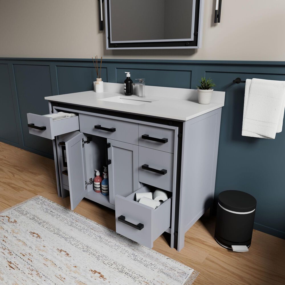Lexora Home Ziva 48" Single Bathroom Vanity in Dark Grey with 2 cm White Quartz Top and Rectangular Sink, , large