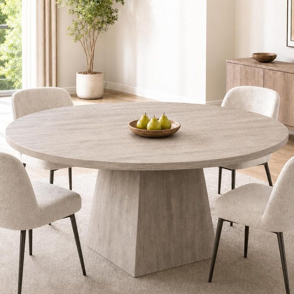 GARVEE 47" Round Dining Table with Pedestal Base in Gray - Table Only, , large