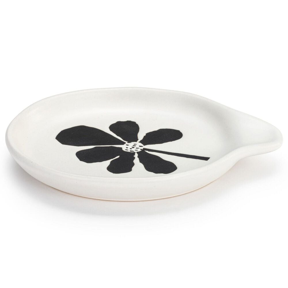 Demdaco Bydesign Spoon Rest in White with Bold Black Flower, , large