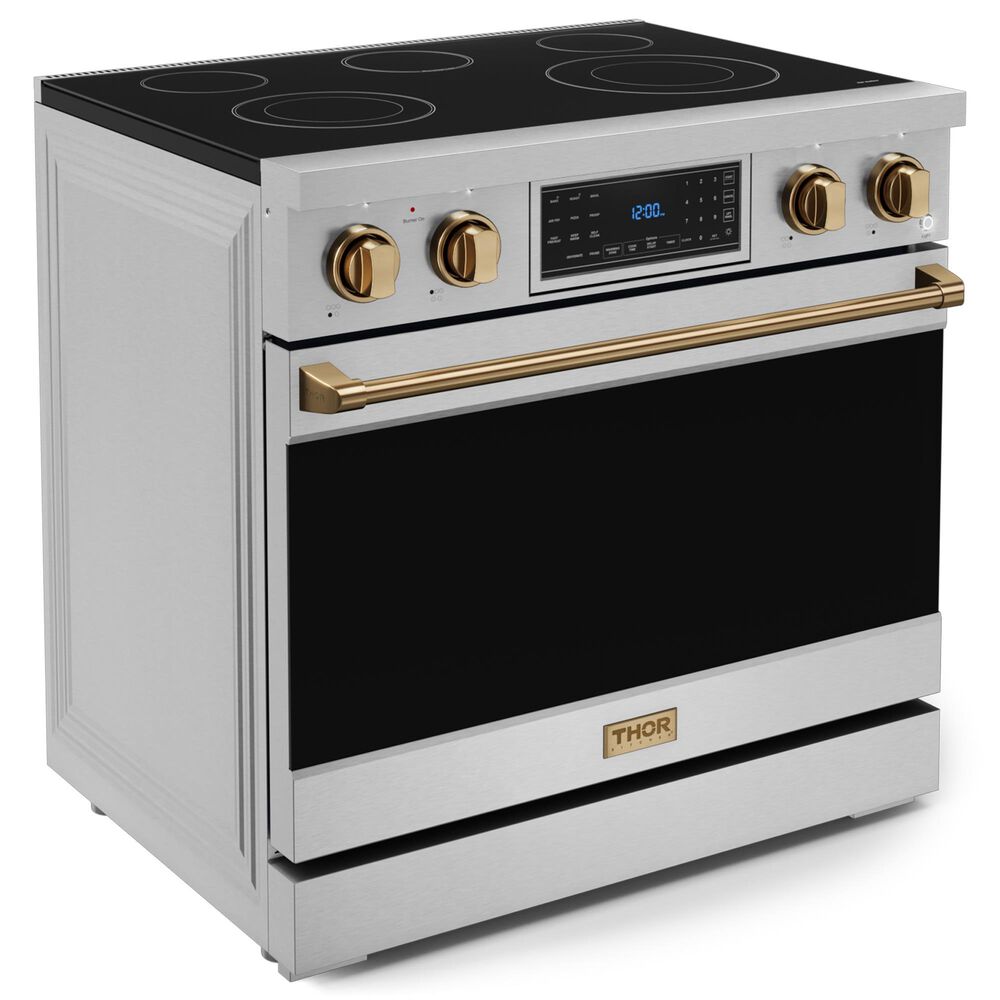 Thor Kitchen Gordon Ramsay 6 Cu. Ft. 36&quot; Professional Electric Range with Bronze Handle Kit in Stainless Steel, , large