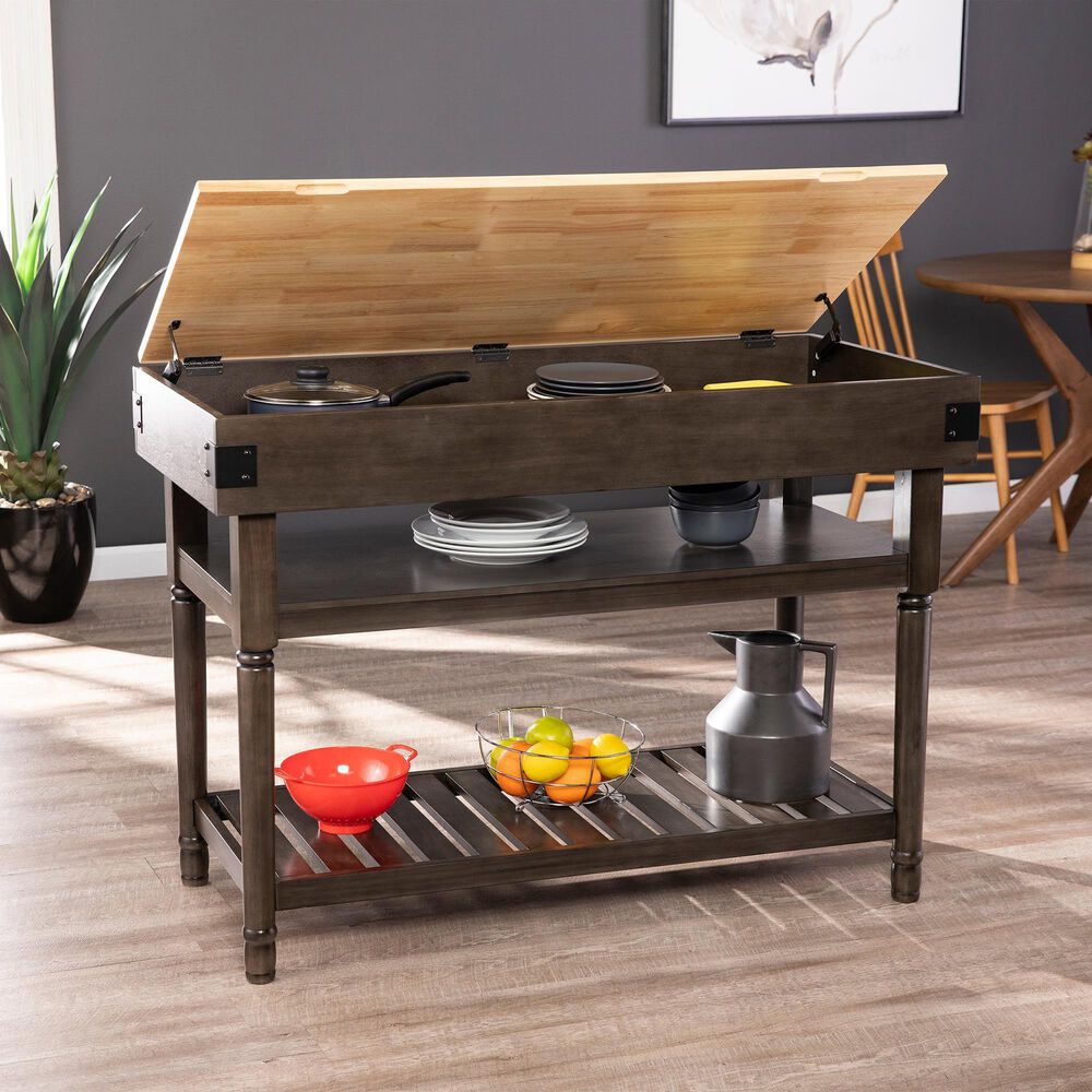Southern Enterprises Waysmere Kitchen Island in Smoked Ash and Natural, , large