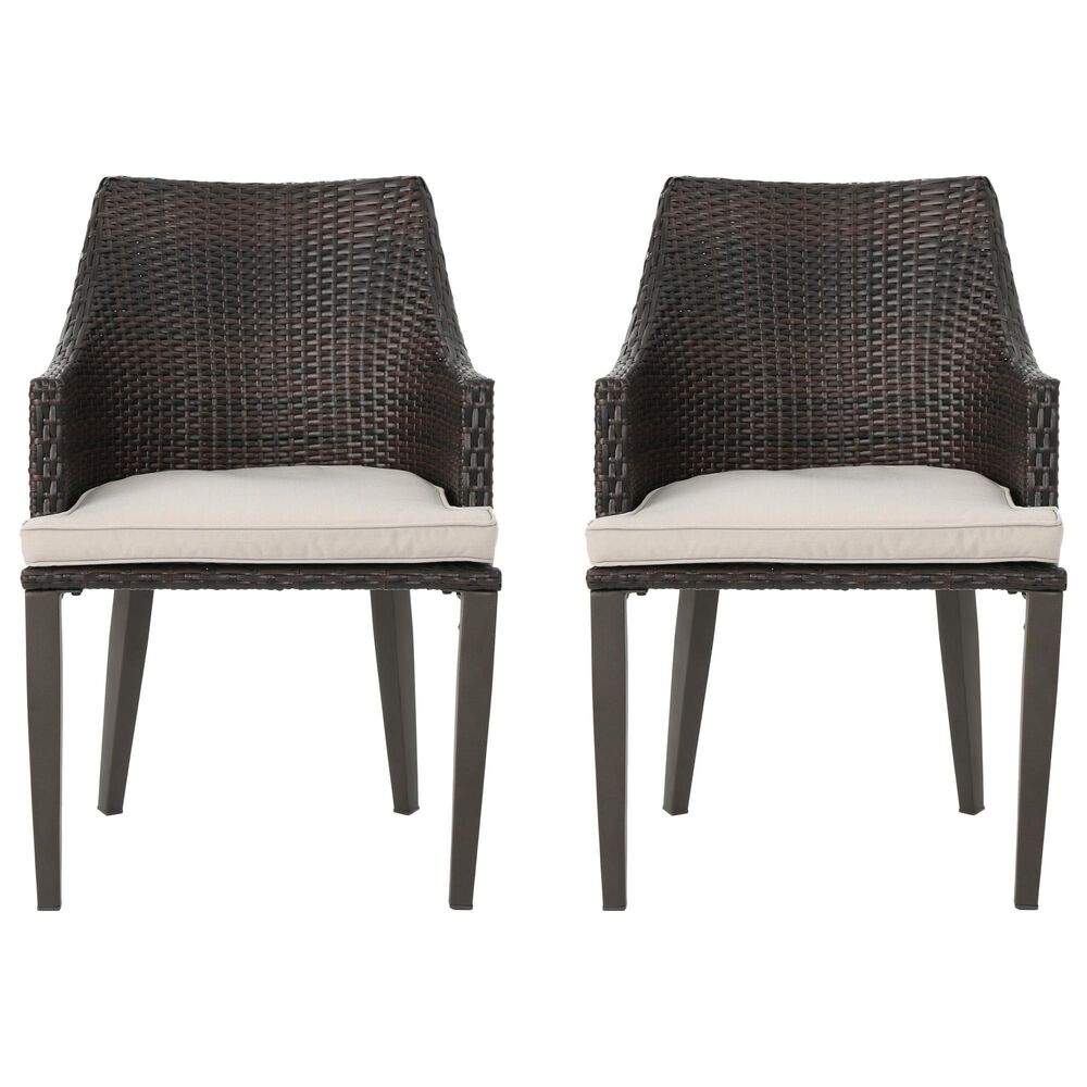 Hearth and Haven Hillhurst Outdoor Rattan Chair with Sloped Arms and Cushion in Brown &#40;Set of 2&#41;, , large