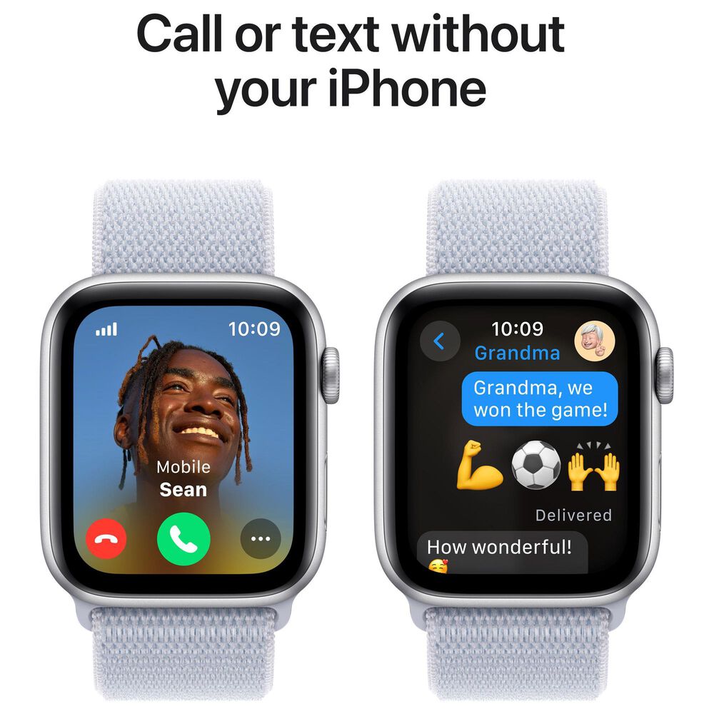 Apple Watch SE GPS + Cellular 44mm Silver Aluminum Case with Blue Cloud Sport Loop, , large