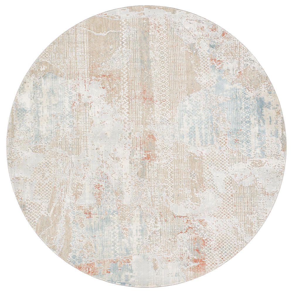 Surya Brunswick 6"7" Round Blue, Taupe, Cream, Seafoam, Olive and Tan Area Rug, , large