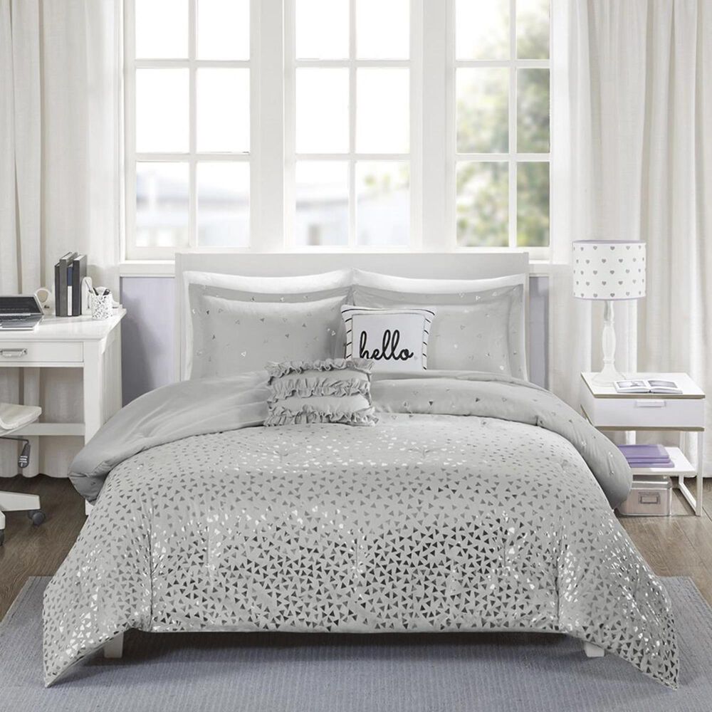 Hampton Park Zoey Metallic 4-Piece Twin/Twin XL Comforter Set in Grey and Silver, , large