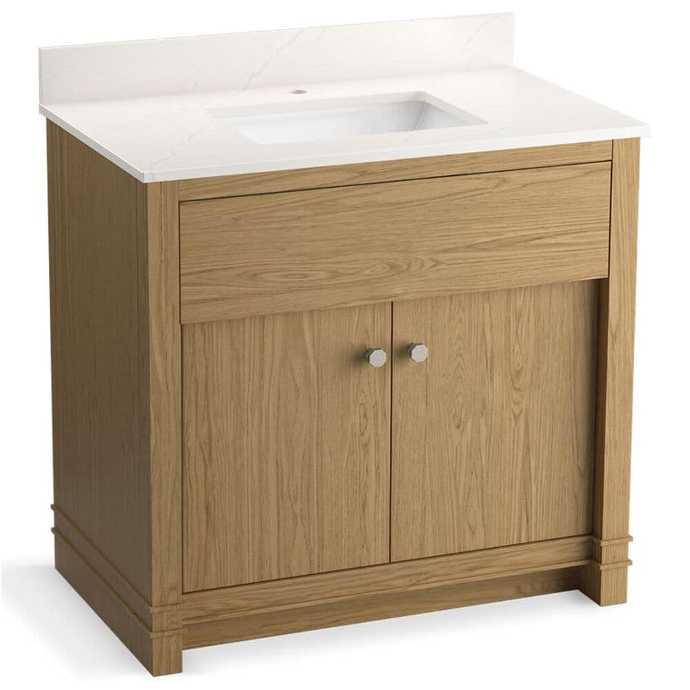 Kohler Alouette 36" Single Bathroom Vanity in Light Oak with 2 cm White Quartz Top and Rectangular Sink, , large