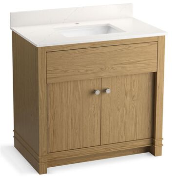 Kohler Alouette 36" Single Bathroom Vanity in Light Oak with 2 cm White Quartz Top and Rectangular Sink, , large