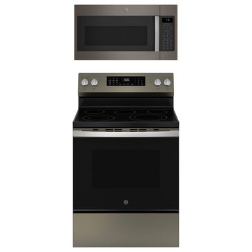 GE Appliances 2-Piece Kitchen Package with 5.3 Cu. Ft. Free-Standing Electric Range and 1.9 Cu. Ft. Over-The-Range Microwave in Fingerprint Resistant Slate and Black, , large