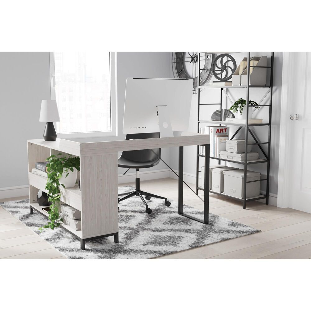 Ashley Bayflynn L-Desk in Whitewashed and Black, , large