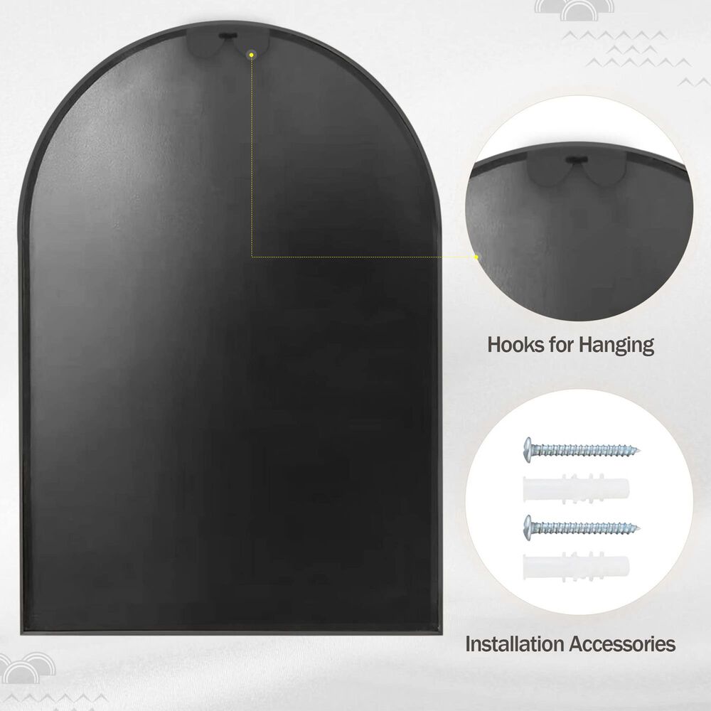 HOMLUX 20" x 30" Arched Mantle Mirror in Black, , large