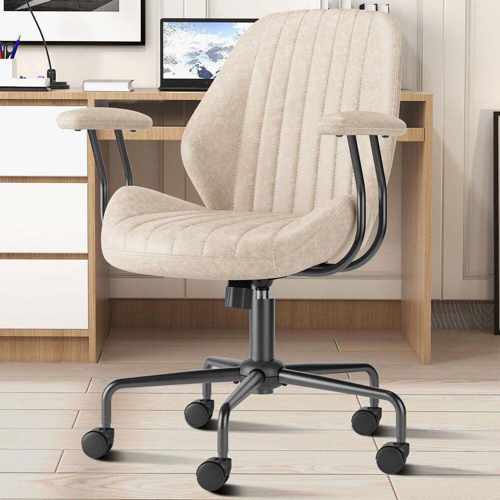 HOMLUX Mid Back Ergonomic Office Chair with Suede Leather in Beige, , large