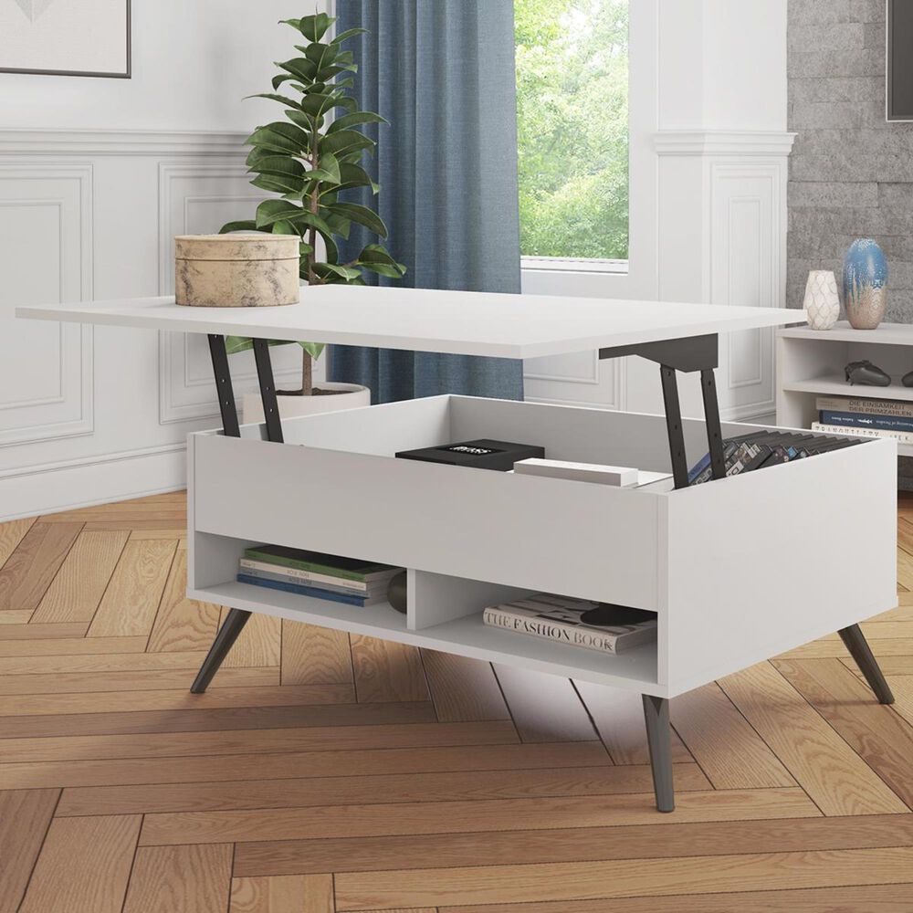 Bestar Small Space Krom 37" LiftTop Storage Coffee Table in White