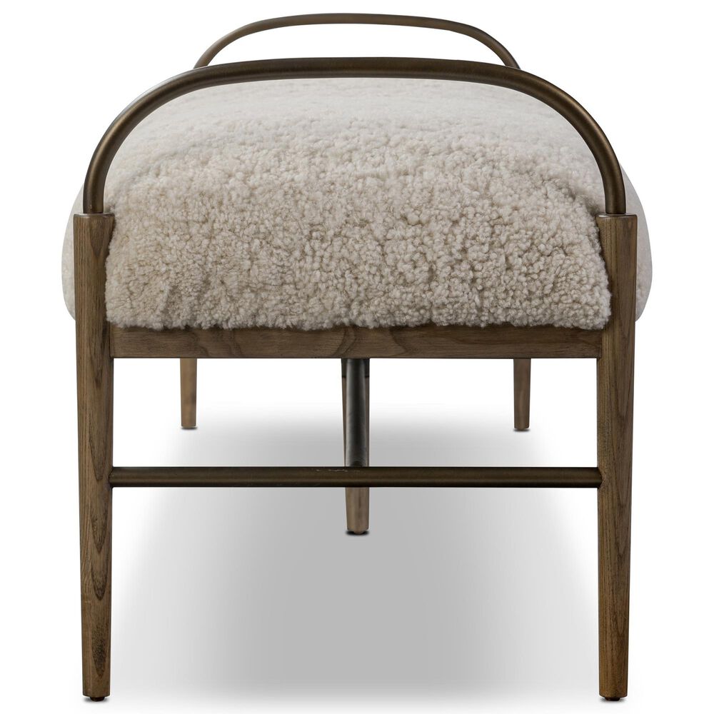 Four Hands Demi Accent Bench in Beige Shearling, , large