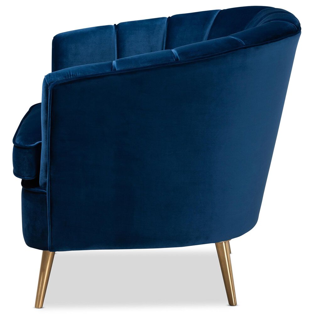 Baxton Studio Emeline Arm Chair with Brushed Gold Frame in Navy Blue, , large