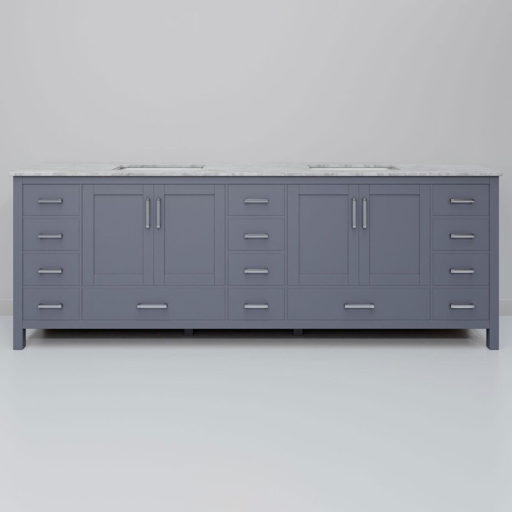 Lexora Home Jacques 84&quot; Double Bathroom Vanity in Dark Grey with 2 cm White Carrara Marble Top and Rectangular Sinks, , large