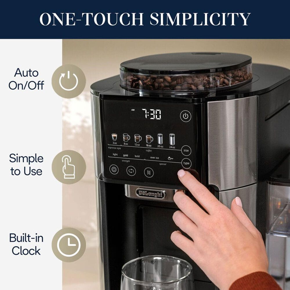 DeLonghi TrueBrew 8.8 Oz Drip Coffee Maker in Stainless Steel and Black, , large